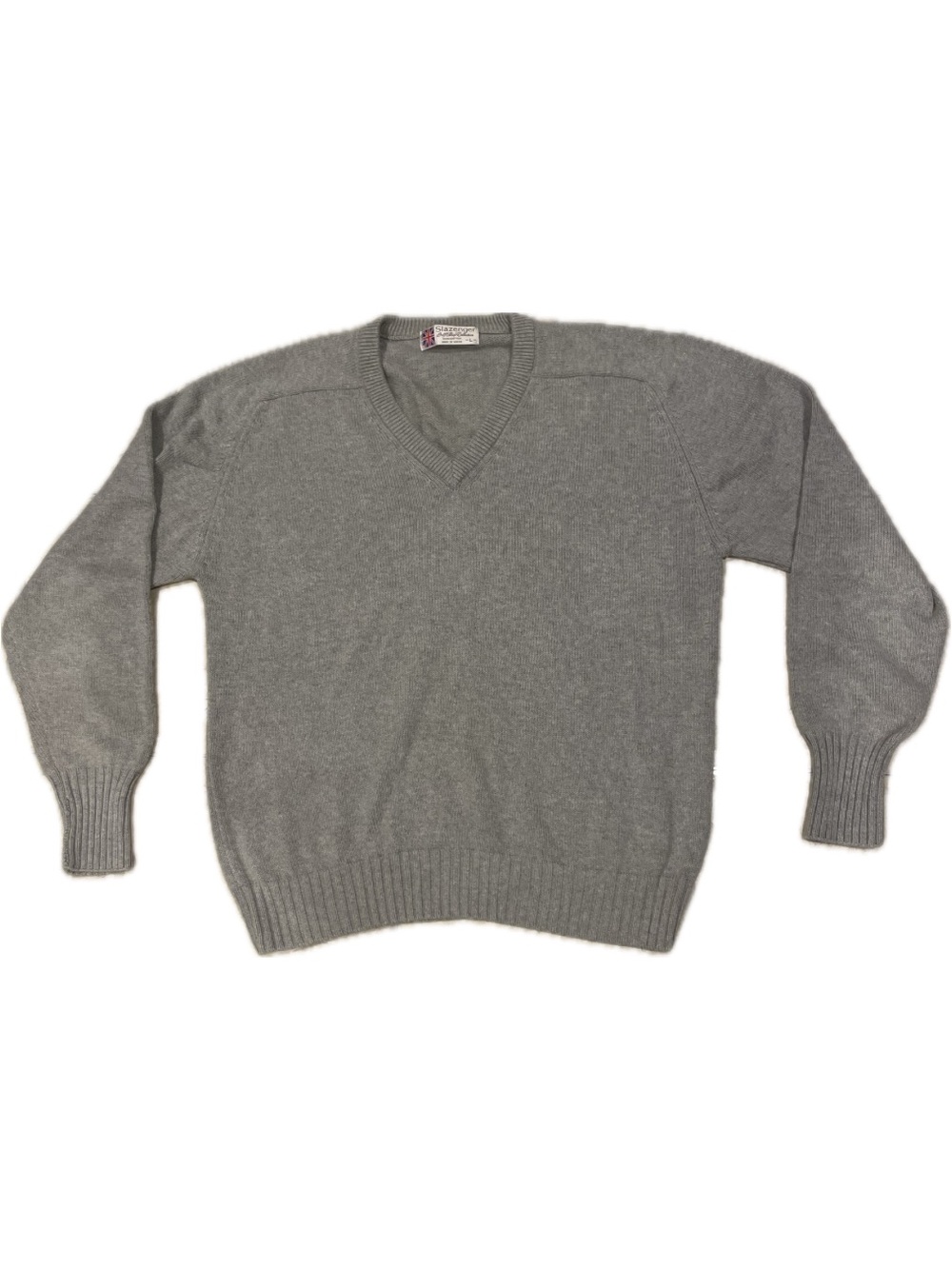 Vintage Slazenger 100% Cotton V-Neck Sweater Gray Mens Large